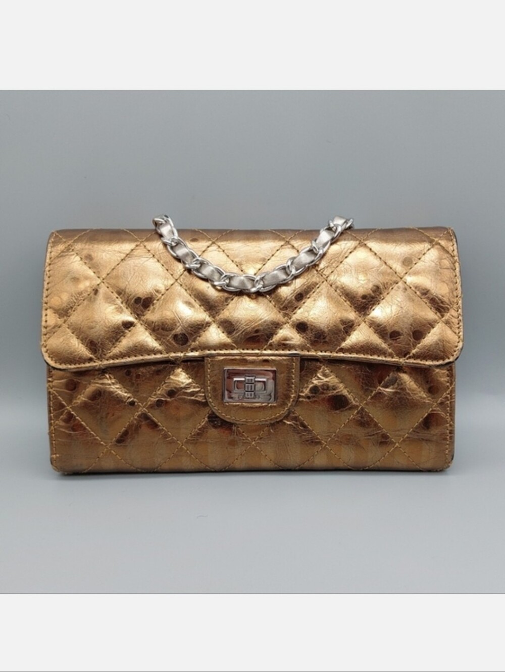 🖤CHANEL mottled rose-gold quilted leather 2.55 reissue wallet/clutch🖤